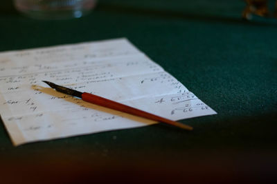 High angle view of pen on table