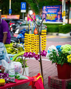 Indian colorful flower garlands for sales during deepavali or diwali festival.