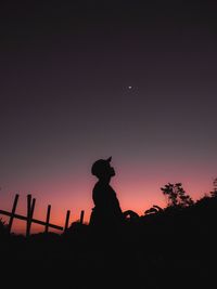 Low angle view silhouette of man standing against sky during sunset