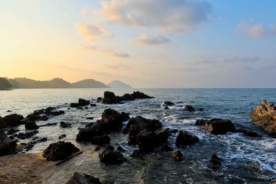 Scenic view of sea against sky during sunset