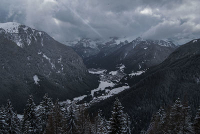 Scenic view of mountains against sky during winter