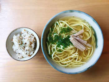 High angle view of food in bowl on table