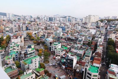 High angle view of cityscape against sky