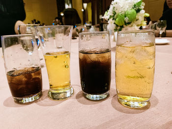 Close-up of beer in glass on table