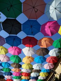 Low angle view of colorful umbrella