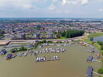 High angle view of cityscape against sky