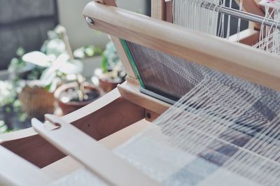 Close-up of weaving loom