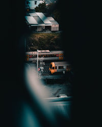Train on window of building