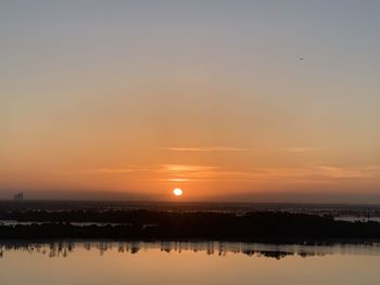 Scenic view of lake against sky during sunset