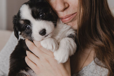 Close-up of woman with dog