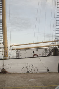 Bicycles against boat in city