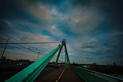 View of suspension bridge against cloudy sky