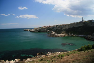 Scenic view of sea against cloudy sky