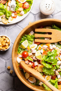 High angle view of food on table