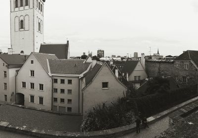 High angle view of houses against sky