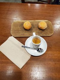 High angle view of breakfast on table