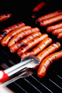 Close-up of meat on barbecue grill