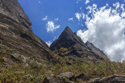 Low angle view of mountain against sky