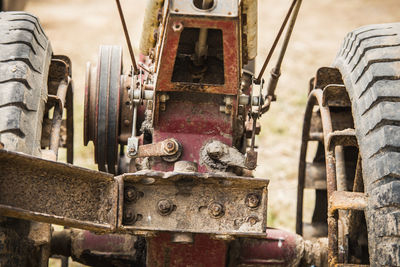 Close-up of rusty metallic tractor