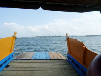 Motorized crossing boat in sangkulirang, east kutai east kalimantan indonesia