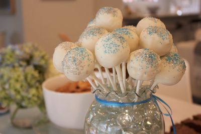 Close-up of cake pops on table