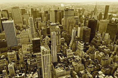 High angle view of modern buildings in city