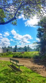 Scenic view of grassy field against cloudy sky