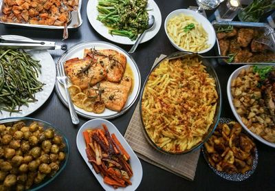 High angle view of food on table