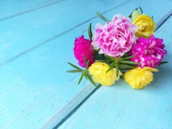 High angle view of pink flowering plant on table