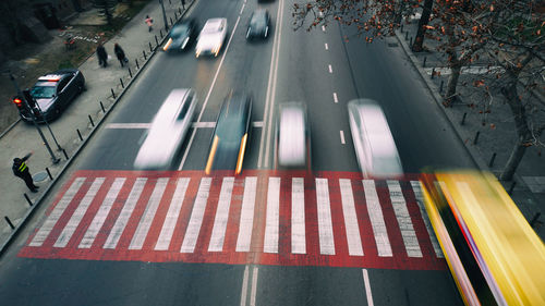 High angle view of cars on road in city