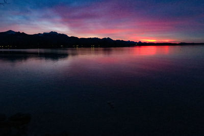 Scenic view of lake against sky at sunset