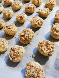 High angle view of cookies on table