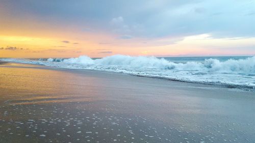 Scenic view of beach during sunset