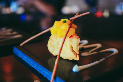 Close-up of dessert on table