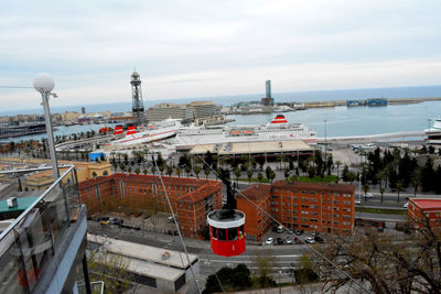 High angle view of buildings in barcelona port