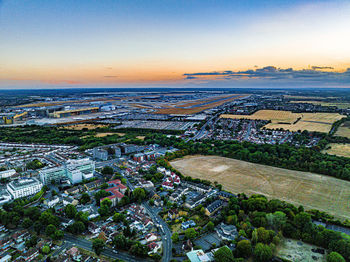 High angle view of cityscape against sky