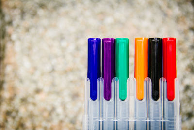 Close-up of colorful pens