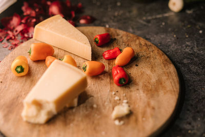 High angle view of food on table