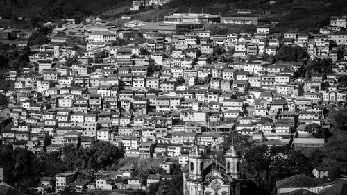 High angle view of buildings in city