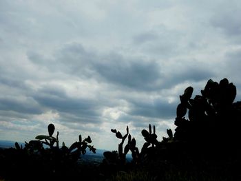 Silhouette of men against cloudy sky