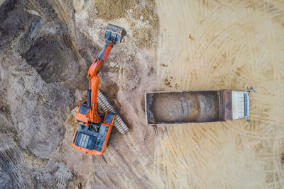 High angle view of equipment on rock at construction site