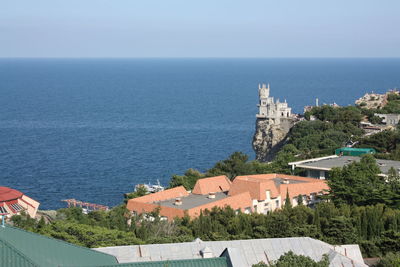 High angle view of sea against clear sky