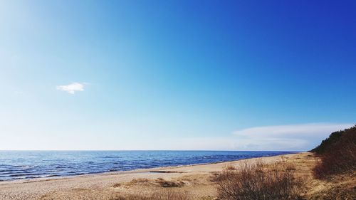 Scenic view of sea against blue sky