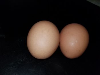 Close-up of eggs against black background