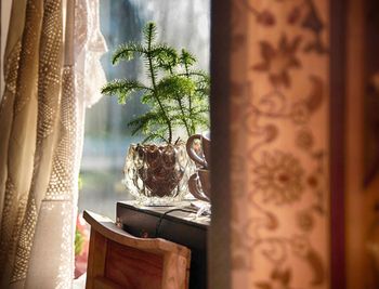 Close-up of window sill at home
