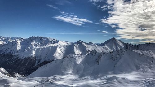 View of snowcapped mountain range
