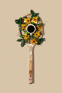 Digital composite image of flower vase against white background