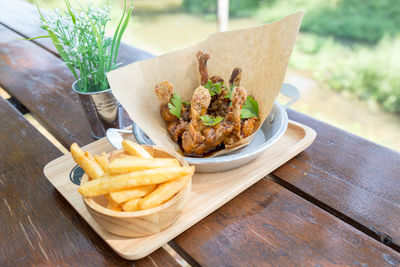 High angle view of food on table