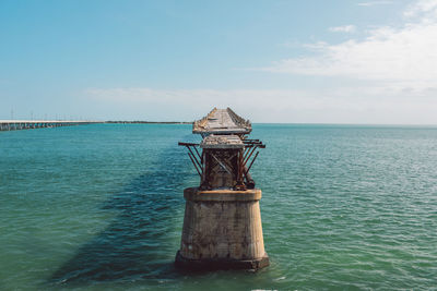 Lighthouse by sea against sky