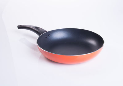 Close-up of cooking pan on white background
